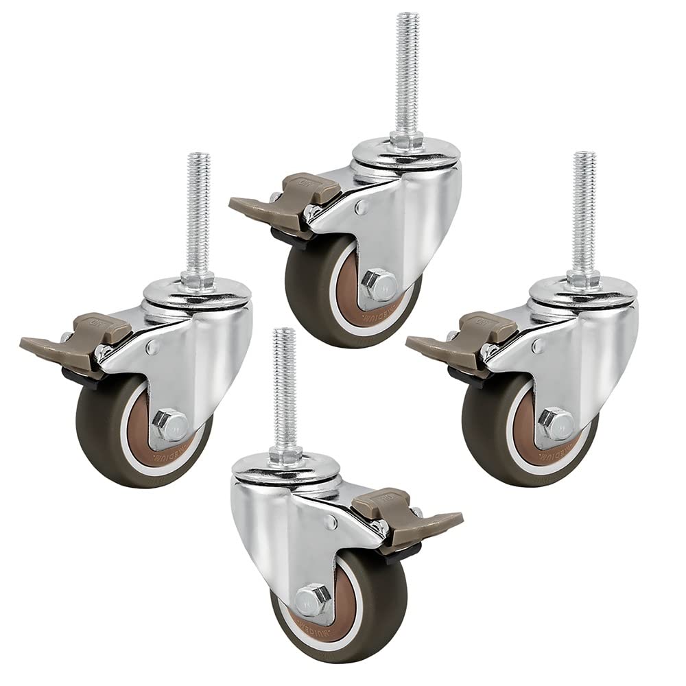 Ruote Piroettanti, Ruote Girevoli con Gambo Filettato, Rotelle Pivottanti con Freno, Ruote in Gomma, Ruote per Mobili, Ruote per Carichi Pesanti (Color : with Brake, Size : 4 inch)