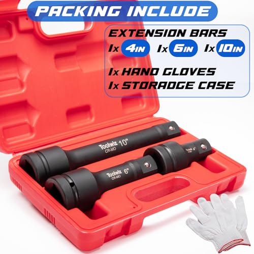 Image of Toolwiz 1 inch Drive Impact Extension Bar 4 inch, 6 inch, 10 inch (3 Piece) Cr-Mo Steel