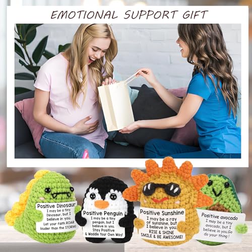 chsuyemm Mini Positive Gifts 4PCS Positive Crochet Animals Emotional Support Crochet Doll Positive Avocado Penguins Dinosaur Duck Birthday Christmas Friends Gifts Office Desk Decor