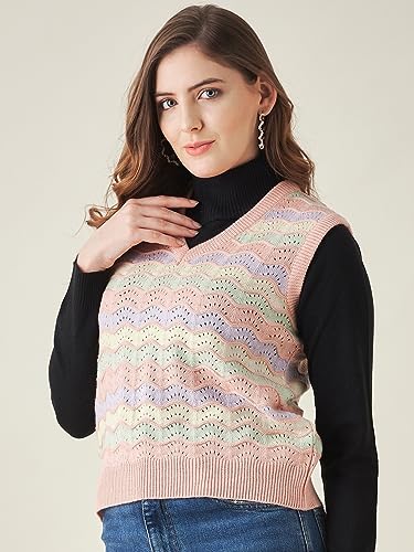 Image of Modeve Printed V Neck Sleeveless Sweater for Women||Winterwear||