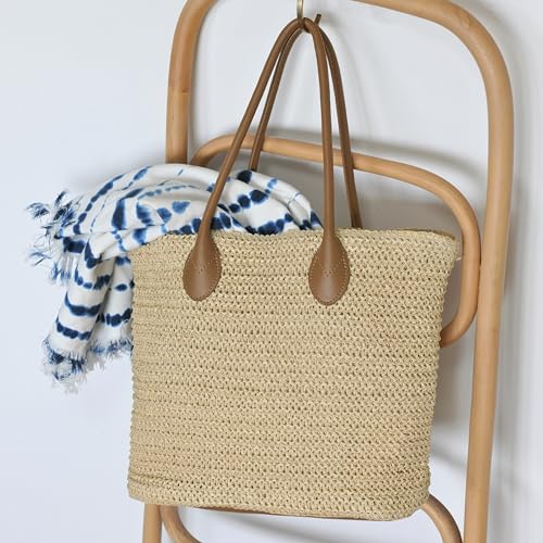 HOXIS Weekender Lightweight Synthetic Straw Shopper Tote Womens Shoulder Handbag2