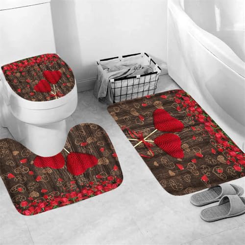 Badezimmerteppich Rot Braun Badteppich rutschfest Waschbar Badgarnitur 3 Teilig – Badematte Set Mit Wc-Vorleger Und Badematte,Teppich Badezimmer Für Sicherheit Und Komfort Im Bad 45X75Cm – Bild 3
