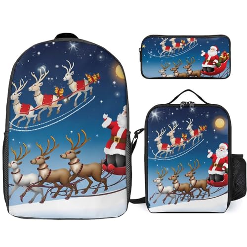 Sac à dos motif Père Noël 3 pièces avec trousse et sac à déjeuner