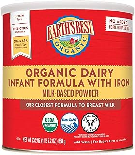 Earth's Best Organic Dairy Infant Powder Formula with Iron, Omega-3 DHA and Omega-6