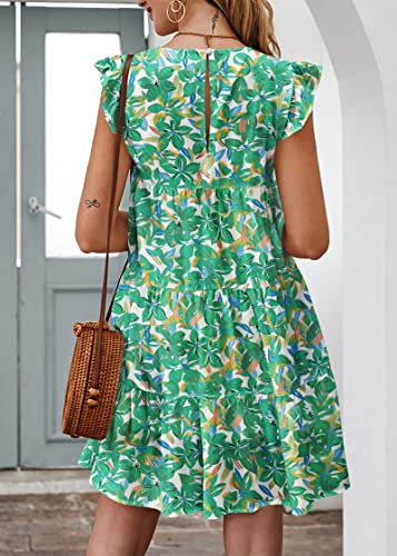 Image of KIRUNDO Summer Dresses for Women Sundress Sleeveless Ruffle Sleeve Round Neck Loose Short Flowy Pleated Mini Babydoll Dress