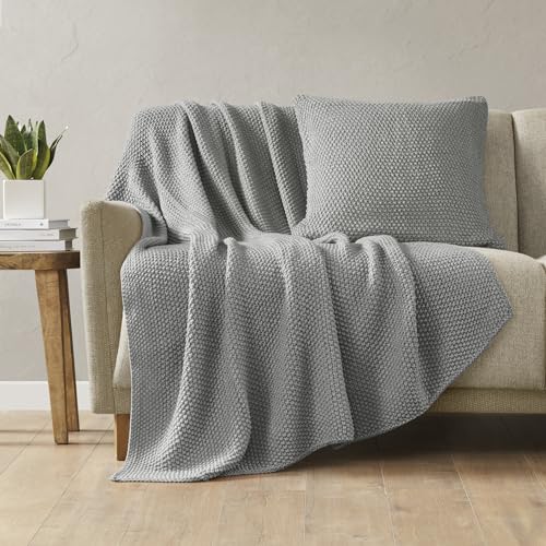 Image of Ink+Ivy Bree Knit Throw Blanket for Bed, Sofa, and Couch, Lightweight, Breathable, Soft & Cozy Summer Blanket, Throw (50 in x 60 in), Grey