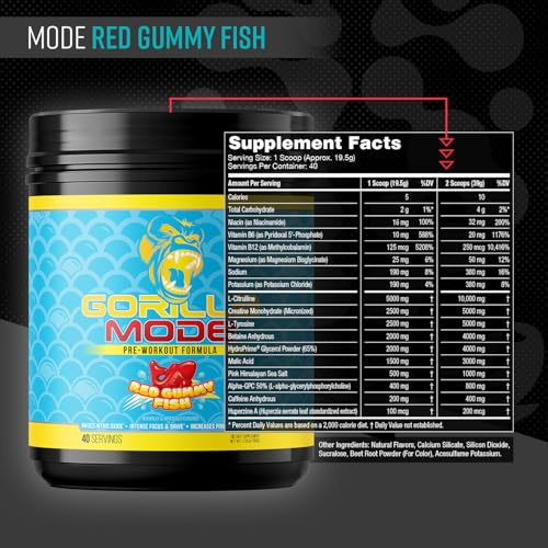 Image of Gorilla Mode Pre Workout - Massive Pumps | 800g (Red Gummy Fish)