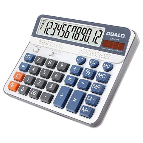 OSALO Calculator Extra Large Display Accounting Big Buttons 12 Digits Desktop Solar Calculator (OS-6815) Cover