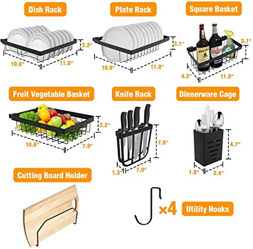 Over The Sink Dish Drying Rack, KINGSO 2 Tier Dish Rack Holder Stainless Steel Kitchen Non-Slip Dish Drying Drainer Rack w/Utensil Holder Hooks for Kitchen Counter Organization Storage Space Saver - Thumbnail 4