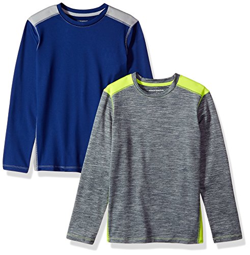 Amazon Essentials Toddler Boys Active Performance Long-Sleeve T-Shirts, 2-Pack Blue/Grey Heather Colorblock, 3T