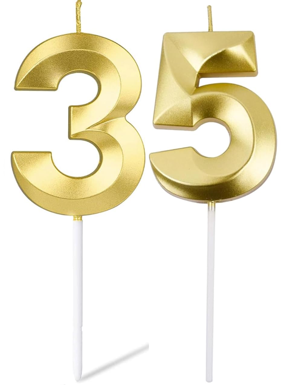 Gold Number 21 Birthday Candle Set - Elegant Cake Decoration -28