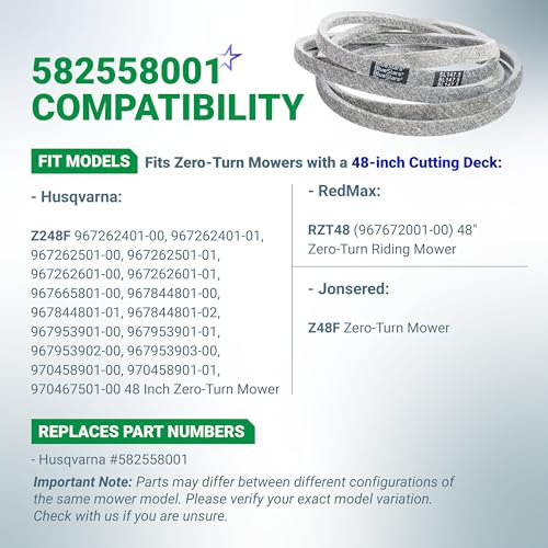Image of BlueStars 582558001 Deck Belt | Aramid Cord | 5 /8 inch x 147.5 inch | Deck Belt for 48 Inch Deck Husqvarna Z248F 48 inch Zero-Turn Mowers RedMax RZT48 Jonsered Z48F