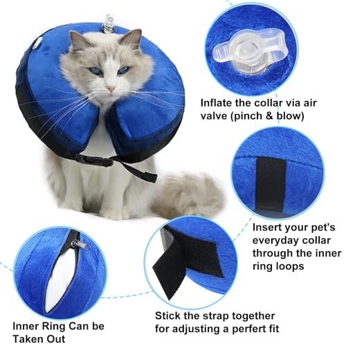 HTTDSLF Aufblasbares Halsband für Hunde und Katzen, Erholungshalsband, auslaufsicher, Mondhalsband (Blau, S)