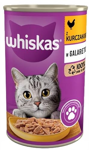 Whiskas Karma dla kotów dla dorosłych 1+ mieszanka smakowa w galarecie z tuńczykiem, kurczakiem i kaczką, 18 puszek (18 x 400 g)