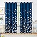 Treatmentex Gold Star Full Blackout Curtains for Bedroom, Navy Blue 100% Blackout Window Curtains for Boys Baby Nursery Room, Metallic Star Windows Curtains 50