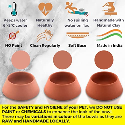 Image of PALLY Pets' Products Eco-Friendly Natural Clay Dog Bowl | Keeps Water Cool | No-Spilling of Water on Floor (Raw Terracotta, Small 550ml)