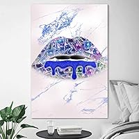 SIGNWIN Framed Canvas Wall Art Gold Dripping Lip Money Talk Graffiti & Street Art Famous People Pop Art Modern Urban Multicolor for Living Room, Bedroom, Office - 12x18 inches