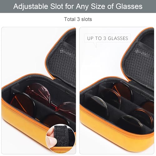Image of Bukere Travel Sunglasses Organizer Case, PU Leather Adjustable Slots for Multiple Glasses, Hard Eyewear Box for Men Women