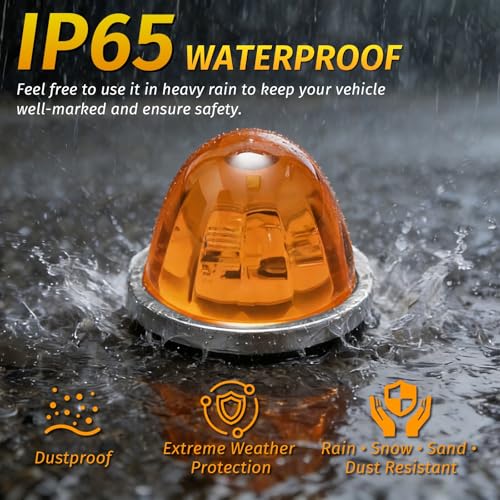 Image of 4PCS Watermelon Lights, Amber Strobe & Constant Multi-Function LED Side Marker, Turn Signal, Tail & Roof Lights with Stainless Steel Bezel for Freightliner, Kenworth, Peterbilt Semi Trucks & Trailers