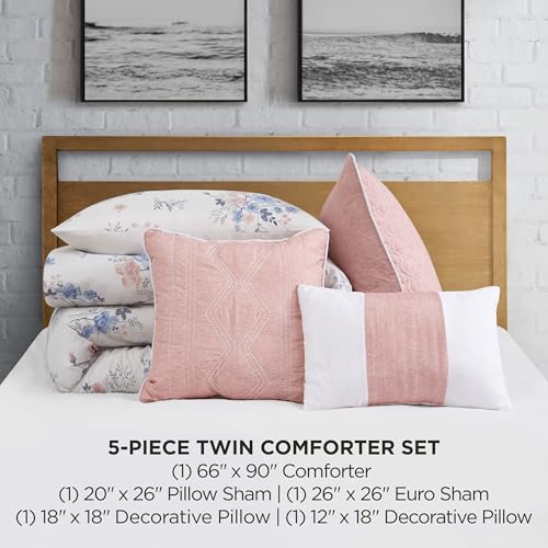 Lucky Brand Clarie Floral Comforter Set with Pillows - Twin/Twin XL Size - 5 Piece Luxurious Bedding Ensemble