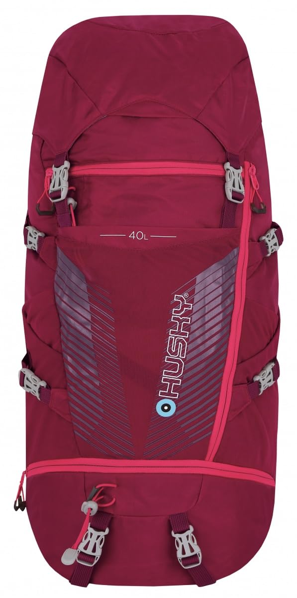 Husky Rucksack 40L – Leichter, Robuster & Wasserdichter Outdoor-Rucksack mit Viel Stauraum, Komfortsystem & Regenhülle für Trekking, Wandern & Reisen (Capture, Magenta)