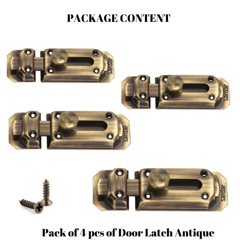 Image of Sardar 4 inch Antique Stainless Steel Door Security Latch Lock|Tower Bolt| Door Latch| for Home /Bathroom /Kitchen /Office (4)