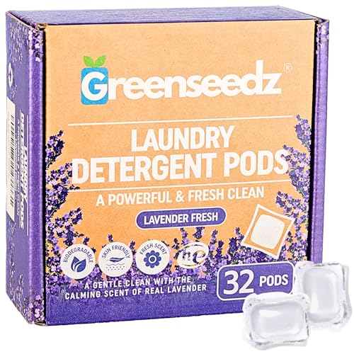 Image of Greenseedz Laundry Pods, Fresh Lavender Scent, 32 Pacs, Eco Friendly, Powerful Clean, Biodegradable, HE Compatible