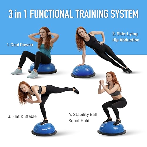 Image of ATIVAFIT Balance Ball Trainer - Half Exercise Ball with Inflation Pump & Resistance Bands - Anti-Burst PVC Stability Trainer for Home Gym, Yoga, Core Training - 660 lbs Capacity