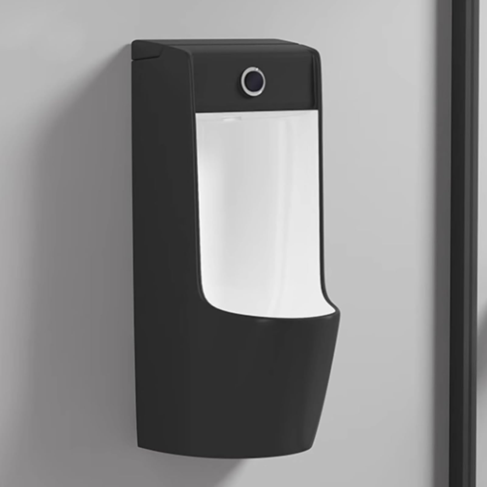 MESCXTY Commercial Washout Urinal,Wall-Mounted Ceramic Intelligent Sensor Flush Male Urinal Space-Saving(Black+White)