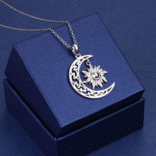 FLYOW S925 Sterling Silver Good Luck Irish Jewelry Celtic Crescent Moon and Sun Necklace for Women Teen Girls Birthday Gift for Her - Image 3