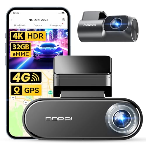 DDPAI 4K Dash Cam Front and Rear 2160P+1080P Car Dash Camera GPS 5G WiFi Dashcam for Cars Free eMMC 32G Dual Storage Support 512G Radar Motion Detection Night Vision 24 Hour Parking Mode N5 Dual