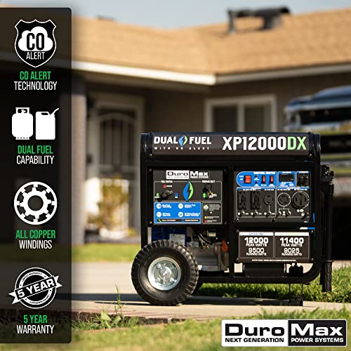DuroMax XP12000DX 12,000Watt/9,500Watt 457cc Electric Start Dual Fuel