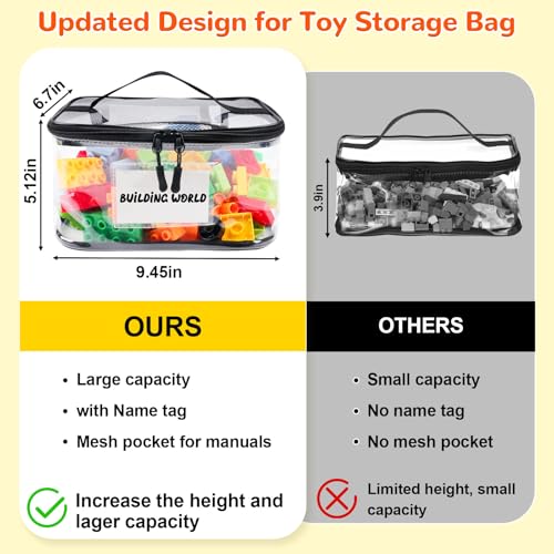Tesuko 6 Pack Clear Toy Storage Bag with Name Tag& Manual Pocket, Waterproof Transparent PVC Toy Organizer Case for Lego Bricks, Board Games, Building Blocks, Puzzles (Large Capacity, Black) by Tesuko - Image 6