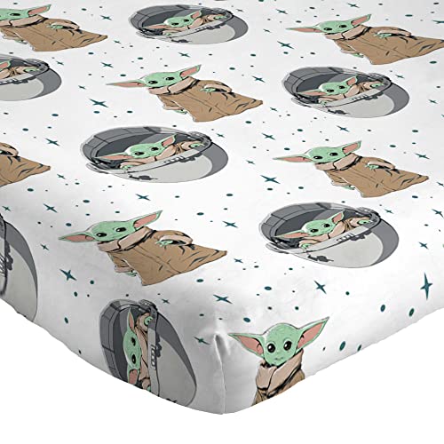 Jay Franco Star Wars The Mandalorian Curious Child 100% Cotton Double Fitted Sheet, Green, Brown, Doppio - Image 4