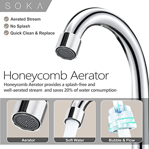 SOKA Two Handles Centerset Bathroom Faucet for Sink High Arc Stainless Steel with Deck Plate & Pop-Up Drain Assembly Fit 3 Hole Installation, Chrome (SK18001C) - Image 3