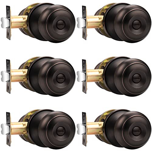Probrico Privacy Door Knob Door Handles Interior Door Knobs for Bedroom Bathroom Oil Rubbed Bronze 6 Pack
