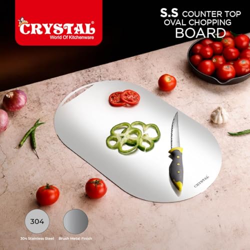 Image of Crystal Stainless Steel Oval Shape Large Chopping Board | Cutting Board Vegetable, Fruit, Bread & Meat | Durable Safe