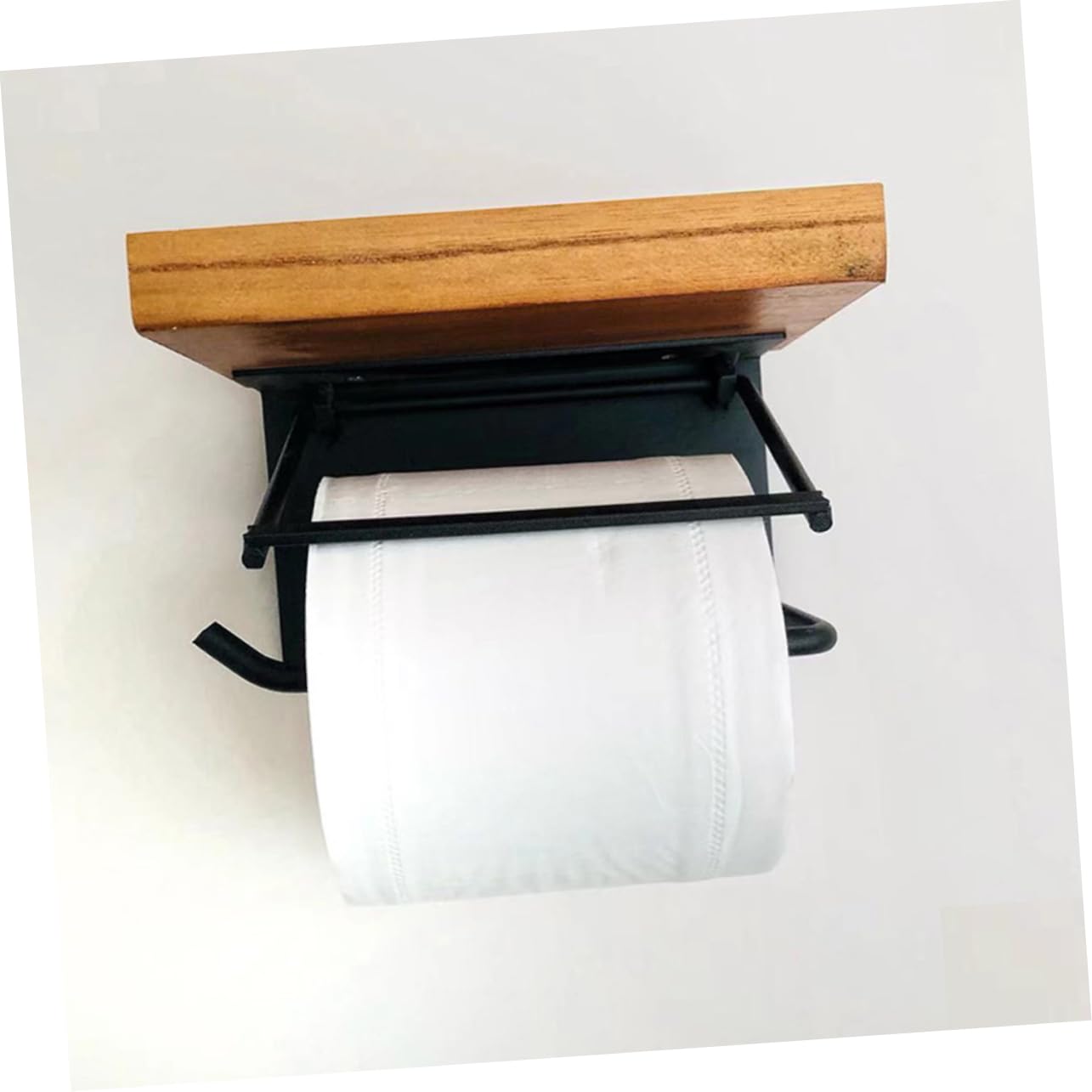 Portarotolo Con Mensola Legno Supporto Per Carta Igienica e Telefono Design Moderno e Compatto Per Bagno Materiale Resistente e Facile Da Montare