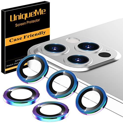 [5 Pack] UniqueMe Camera Lens Protector Compatible for iPhone 12 Pro Max 6.7 inch, [Precise Cutout] Camera Cover Circle Tempered Glass - Rinbow
