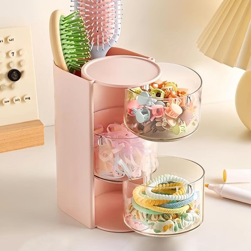 Aufbewahrungsregal für Haar-Accessoires – dreilagiges, transparentes Schmuck-Aufbewahrungsregal, um 180 Grad drehbarer Make-up-Display-Ständer, Haarspangen-Aufbewahrungsregal für