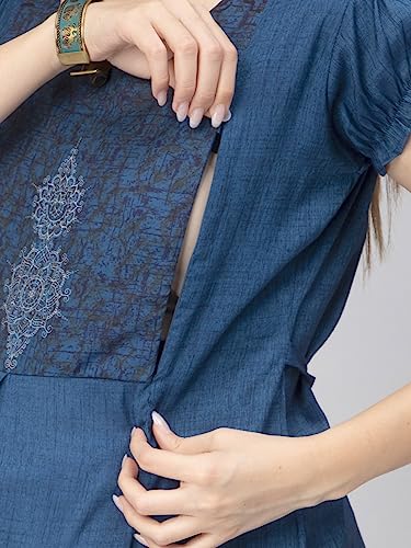 Image of CEE 18 Cotton Rayon Straight Maternity Feeding Kurti for Women with Zippers | Maternity Dress in Breathable Fabric for Pre and Post Pregnancy & Nursing for Mom (Small, Blue)