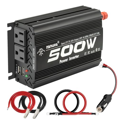 500 Watt Power Inverter car Inverter Rate 500W / Peak 1000W DC12V to AC 110V RV Inverter for Camping Charging Vehicle Power Inverter-Black(500W)