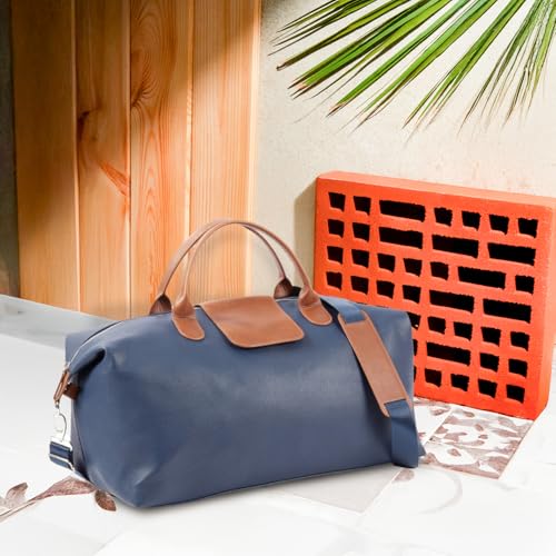 Bey-Berk Vienna Duffel Bag - 20" x 12" x 10" Leather Duffel Bag with Brown Accents, Navy3