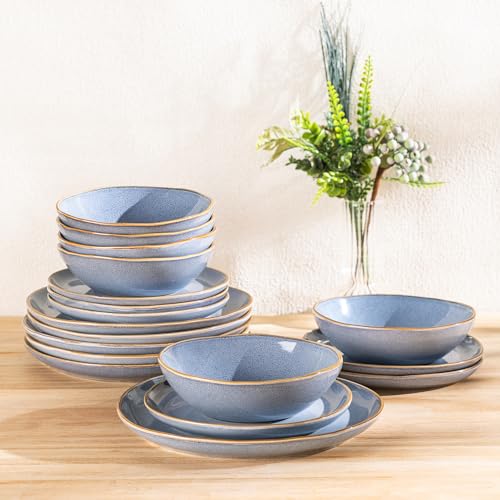 AmorArc Ceramic Dinnerware Sets,Handmade Reactive Glaze Stoneware Plates and Bowls Sets,Highly Chip and Crack Resistant Dishware | Dishwasher & Microwave Safe Dishes, Service for 4 (12pc)