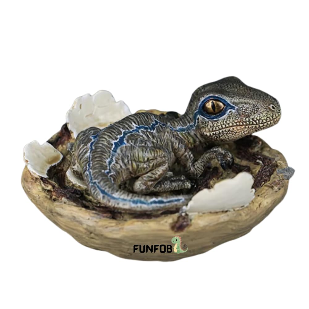 FUNFOB Baby Dinosaur Toy Figures Height -8.5cm Dinosaur Figure PVC Multicolour | Blue Stripe Dino in Shell