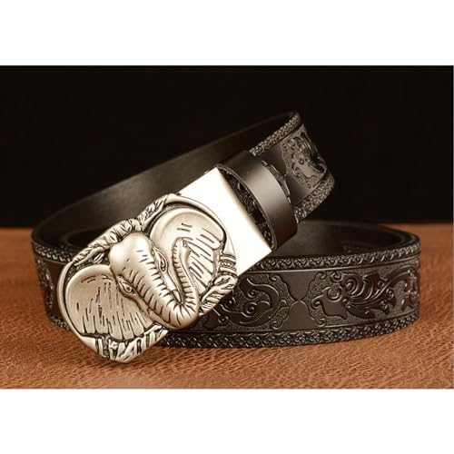 Belt Men Ratchet, Western Cowboy Leather Belts for Men with Elephant Head Alloy Buckle Embossed Belt3