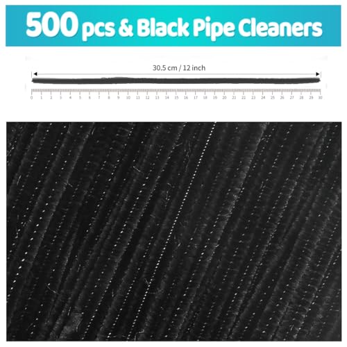 Image of IOOLEEM 500pcs Black Pipe Cleaners Bulk for Crafts | Chenille Stems for DIY Flower Making & Festival Decor & Party Projects, Pipe Cleaner Crafts, Art and Craft Supplies