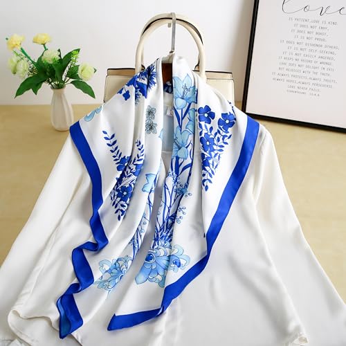 Image of Printed Poly Silken feel Scarf Stole for Women | Stylish, Soft, & Lightweight | Satin Feel Neck Scarf, Hair Scarf, Head Scarf for Women | Square Silk Stole for Handbag