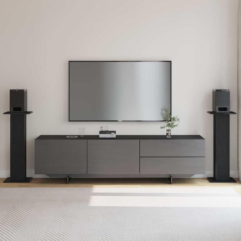 Stojak na głośniki z materiału drewnopochodnego w kolorze czarnym o wyglądzie dębu, zestaw 2 szt. 30 x 30 x 80 cm do boksu, hi-fi, kina domowego, surround, studia, salonu i wnętrz