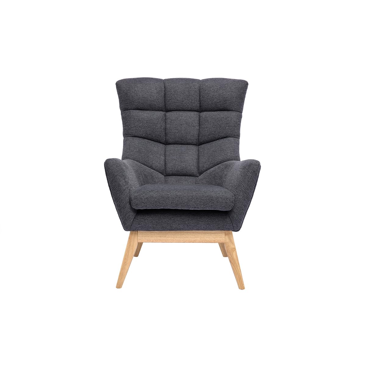 Miliboo Fauteuil scandinave en Tissu Effet Velours texturé Gris foncé et Bois Clair Brody